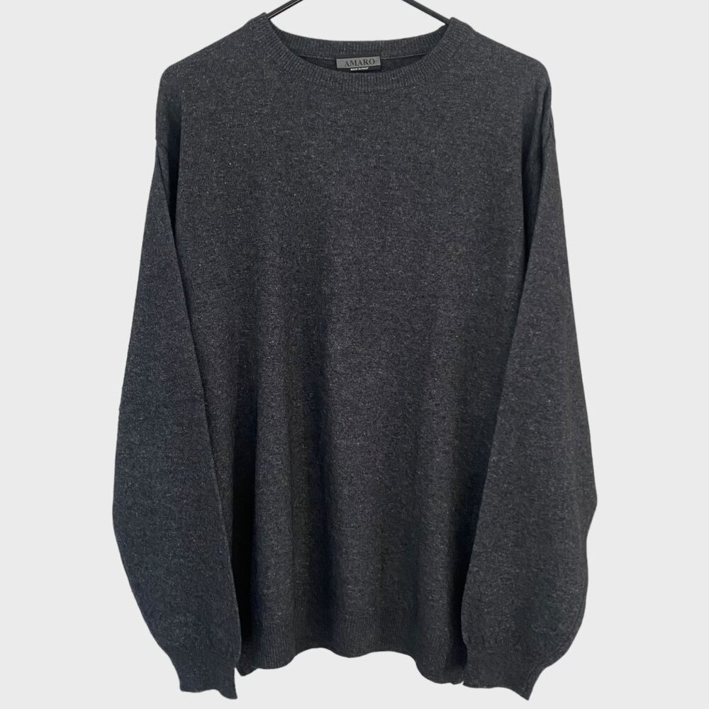 Amaro Italy Merino Wool Crewneck Sweater Gray Men's XL Knit Long-Sleeve Pullover